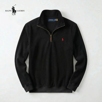 RL Men's Soft Cotton Jumper - Zip Funnel Neck & Long Sleeves