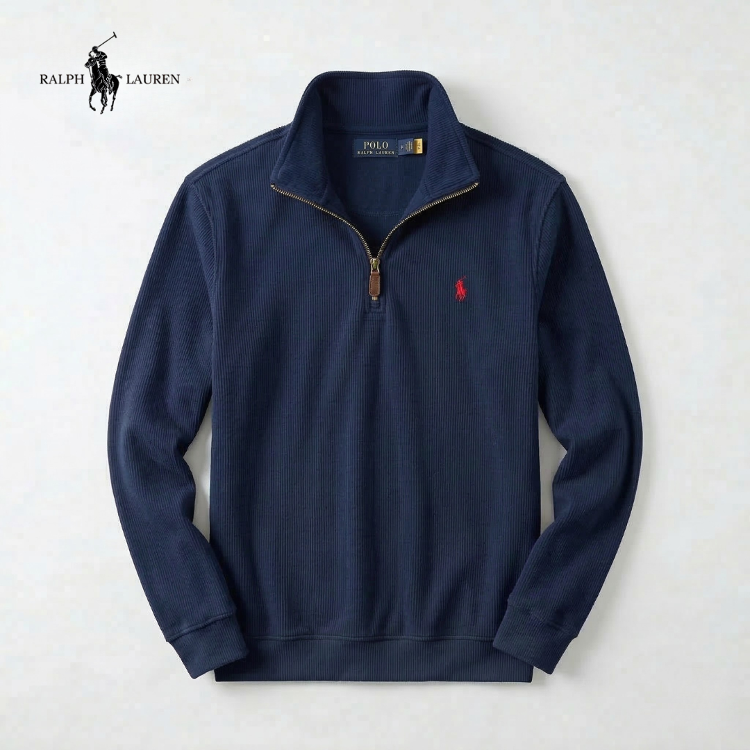 RL Men's Soft Cotton Jumper - Zip Funnel Neck & Long Sleeves